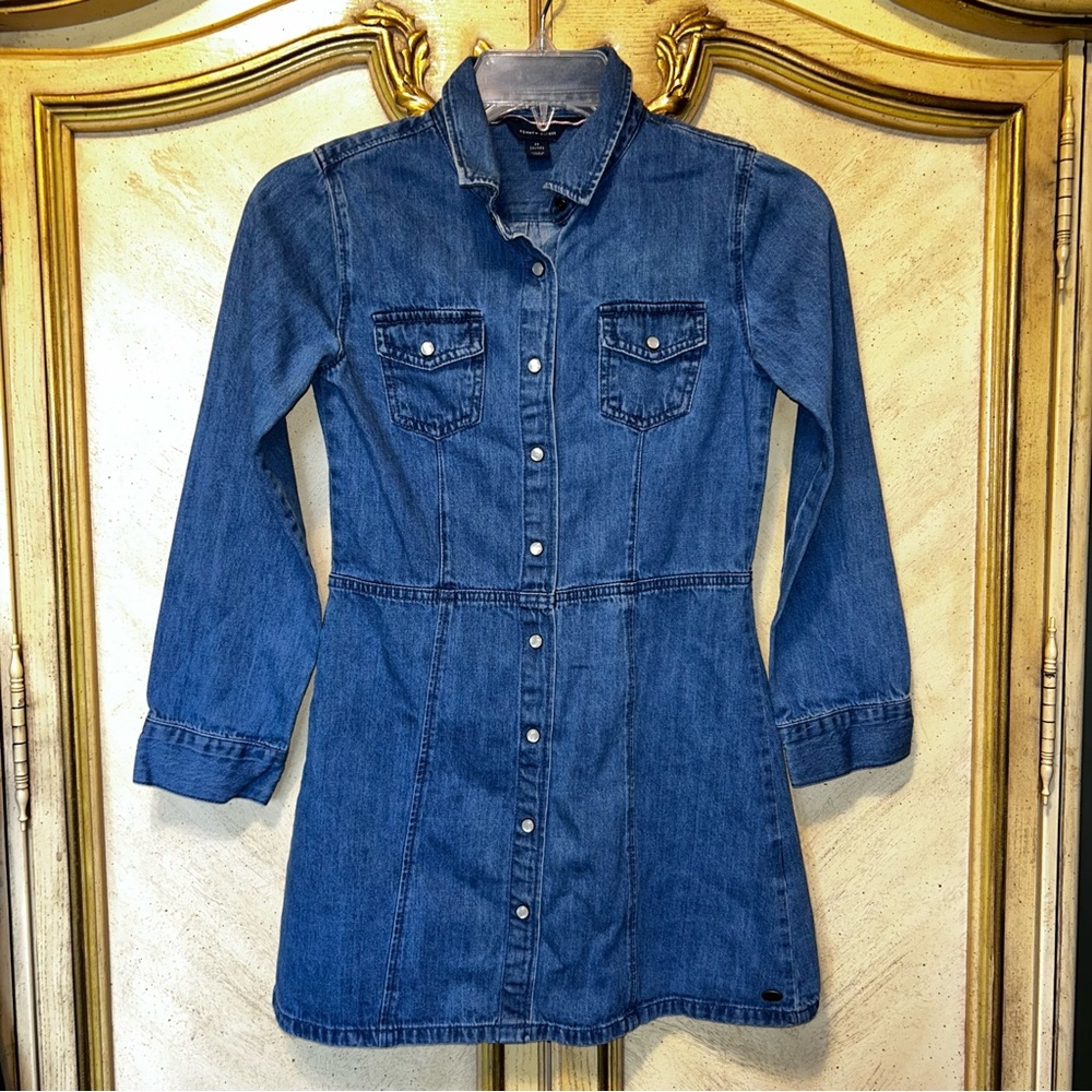Tommy Hilfiger Blue Denim Long Sleeve Pearl Snap Button Front Dress